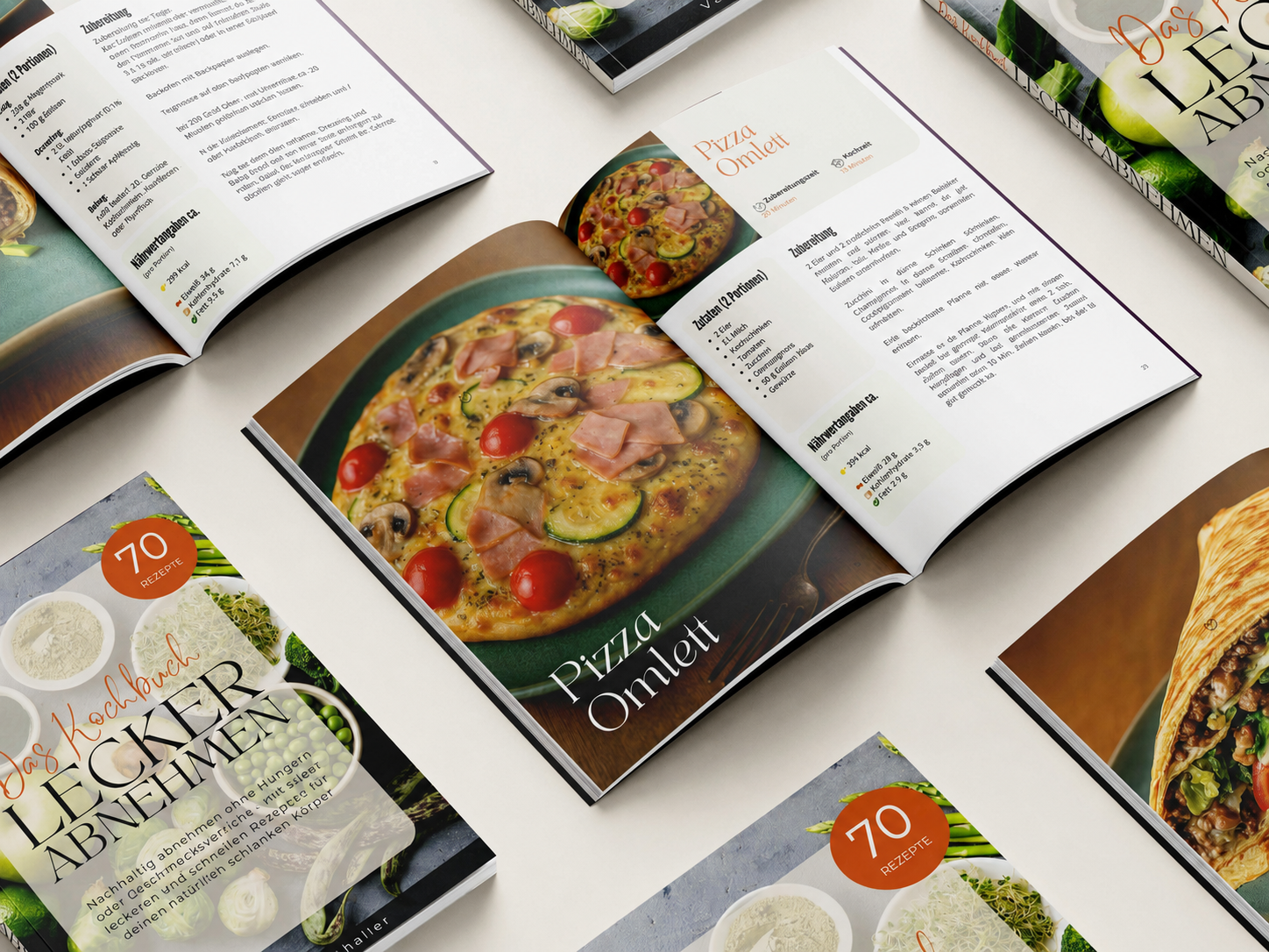 Lecker Abnehmen Buch-Showcase - 70 Rezepte mit Pizza Omlett