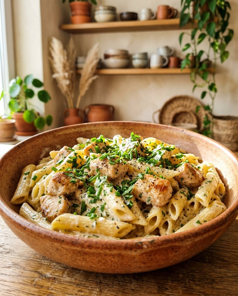 Nudeln mit Frischkäse-Hähnchen