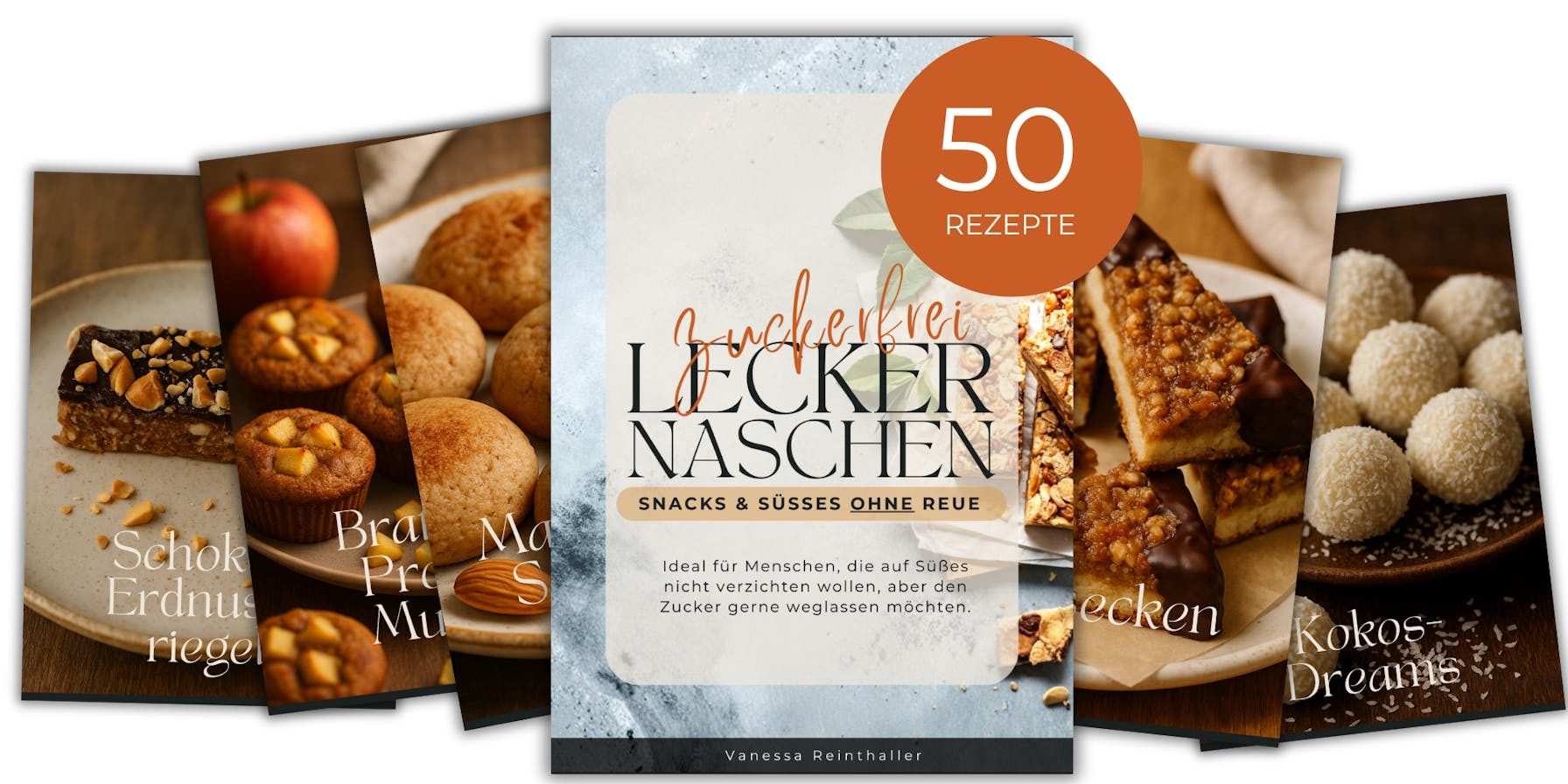 Rezeptbuch Zuckerfrei lecker naschen auf Tablet, Handy und als Rezeptkarten